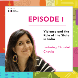 A patchwork design in the background. A white square in the centre with OFC's logo, the title Episode 1, name of the episode and guest (Chandni) and Chandni's photo.