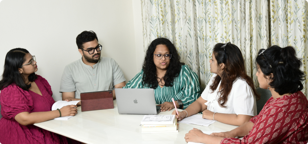 A group of 5 members working together